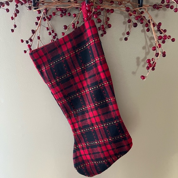 Vintage Red Plaid Corduroy  Xmas Stocking, fully lined, 18" excellent condition - Picture 2 of 3
